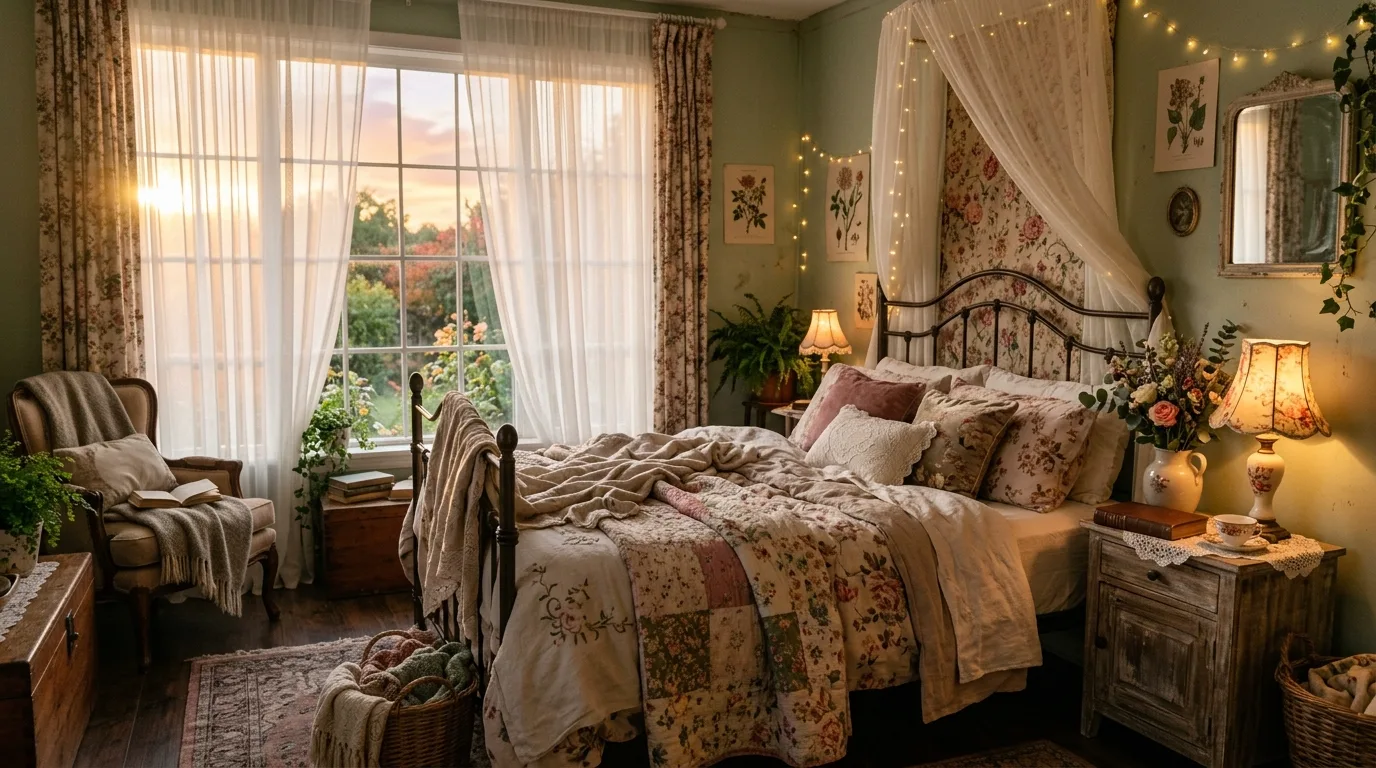 Finish with a bedroom full of storybook warmth inspiration for a cottagecore bedroom.